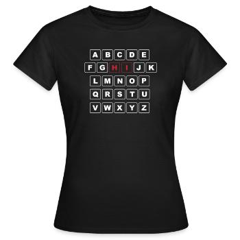 ABC Blanc avec le premier mot - HI en rouge - T-shirt Femme - noir - Devant - AI Model Female 172 dark (172cm)