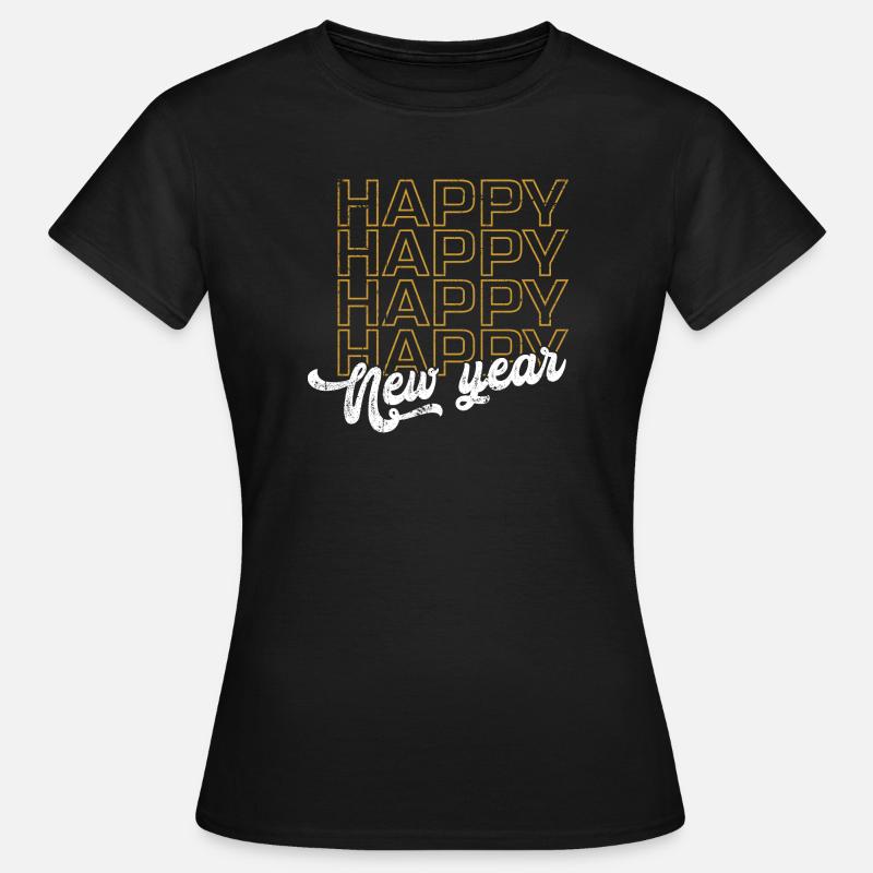 Golden Happy New Year Neon Script - Women's T-Shirt - black
