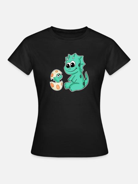 Dinosaurier mit Baby Dinosaurier - Frauen T-Shirt - Schwarz