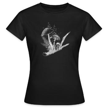 gezeichnete Komposition Waldpilze,Gräser und Ast - Frauen T-Shirt - Schwarz - Vorne - AI Model Female 172 dark (172cm)
