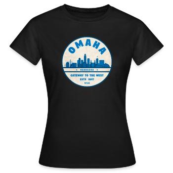 Omaha Skyline: Gateway to the West - Women's T-Shirt - black - Front - AI Model Female 172 dark (172cm)