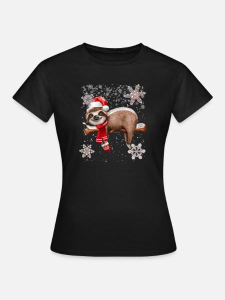 Weihnachten Faultier niedlich - Frauen T-Shirt - Schwarz