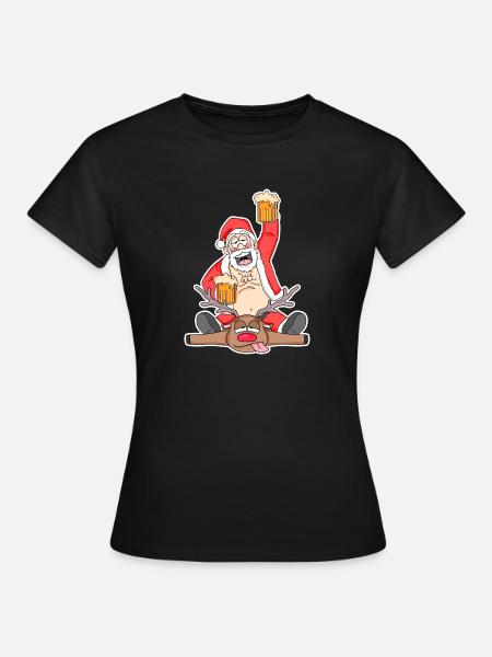 Weihnachtsmann Bier lustig Reh - Frauen T-Shirt - Schwarz