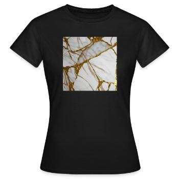 Texture de pierre de marbre marbré blanc-or - T-shirt Femme - noir - Devant - AI Model Female 172 dark (172cm)