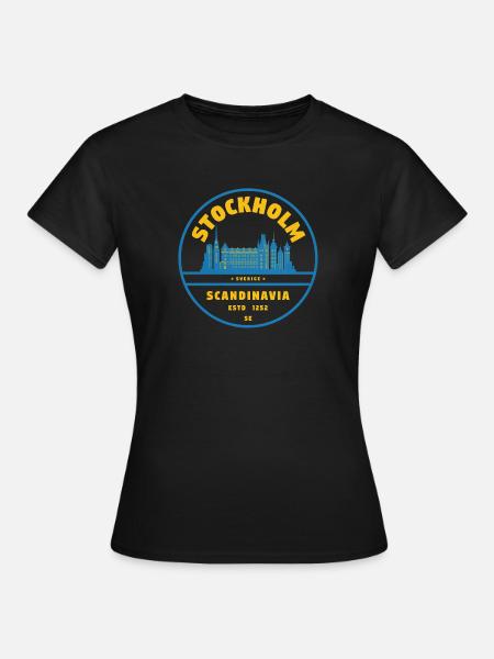 Stockholm Skyline Abzeichen Blau Gelb - Dame-T-shirt - sort