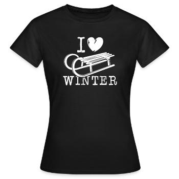 i love winter Schnee Schlitten Herz Liebe Symbol - Frauen T-Shirt - Schwarz - Vorne - AI Model Female 172 dark (172cm)