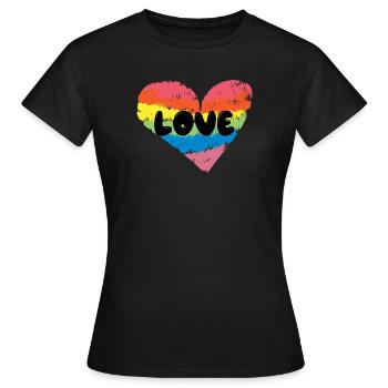 Cœur LGBT Amour Arc-en-ciel Droits Homosexuels - T-shirt Femme - noir - Devant - AI Model Female 172 dark (172cm)