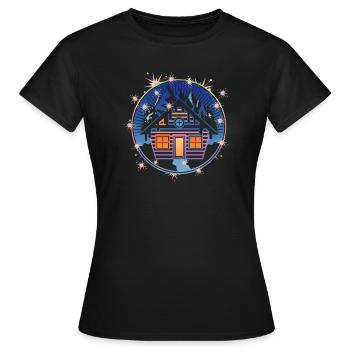 small snowy hut in the mountains in winter - Women's T-Shirt - black - Front - AI Model Female 172 dark (172cm)