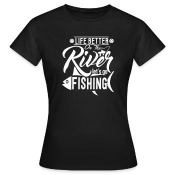 Angeln, Fischer, Angelrute - Frauen T-Shirt - Schwarz - Vorne - AI Model Female 172 dark (172cm)