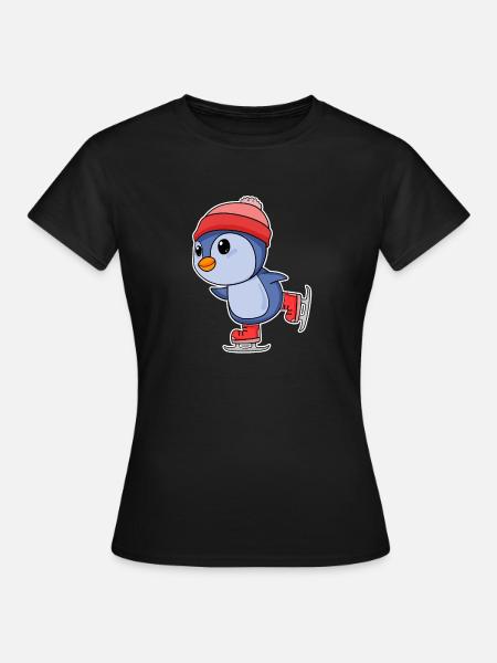 Pinguin Pinguine Seevogel Seevögel Eislaufen - Dame-T-shirt - sort