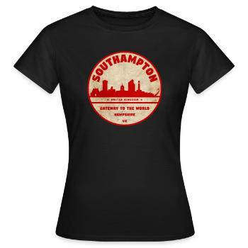 Southampton Skyline Abzeichen - Frauen T-Shirt - Schwarz - Vorne - AI Model Female 172 dark (172cm)