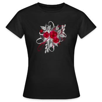 silberfarbene Valentinstag Komposition mit Rosen - Frauen T-Shirt - Schwarz - Vorne - AI Model Female 172 dark (172cm)