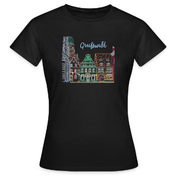 Greifswald, Colombages à Fischmarkt, Allemagne de l'Est - T-shirt Femme - noir - Devant - AI Model Female 172 dark (172cm)