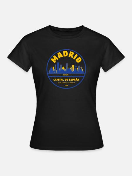 Madrid Skyline Emblem – Hauptstadt Spanien - Frauen T-Shirt - Schwarz