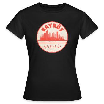 Beirut Skyline Rundlogo Rot - Frauen T-Shirt - Schwarz - Vorne - AI Model Female 172 dark (172cm)