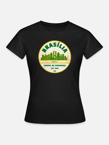 Brasília Skyline Retro Emblem - Frauen T-Shirt - Schwarz