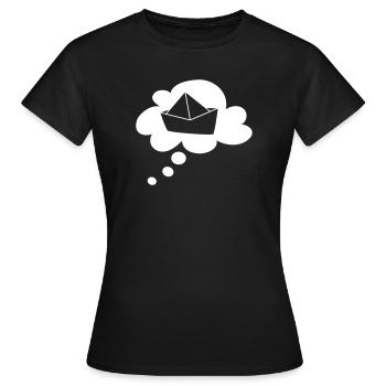 Paper Boat Cloud Pensée Bulle Discours Bulle Vacances - T-shirt Femme - noir - Devant - AI Model Female 172 dark (172cm)