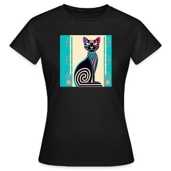 Neon-Spiralkatze Art Déco - Frauen T-Shirt - Schwarz - Vorne - AI Model Female 172 dark (172cm)