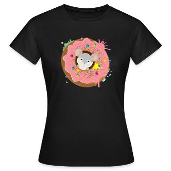 graue Maus sitzt im Donut mit rosa Glasur - Frauen T-Shirt - Schwarz - Vorne - AI Model Female 172 dark (172cm)