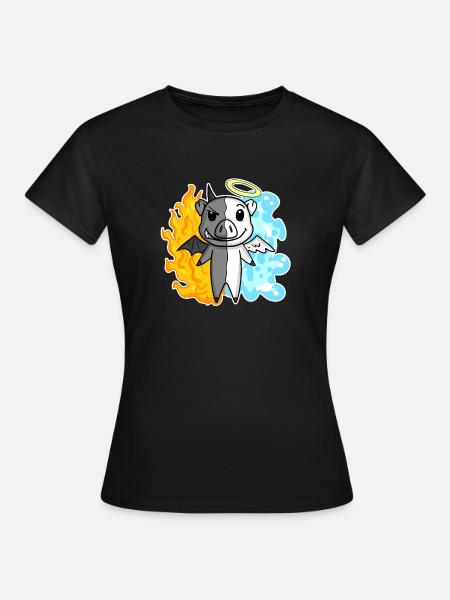 Schwein - Engel und Teufel - Frauen T-Shirt - Schwarz