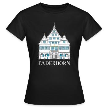 Paderborn, Historisches Rathaus, Deutschland - Frauen T-Shirt - Schwarz - Vorne - AI Model Female 172 dark (172cm)