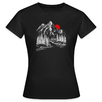 Purpurrote Sonne über schneebedeckten Gipfeln - Frauen T-Shirt - Schwarz - Vorne - AI Model Female 172 dark (172cm)