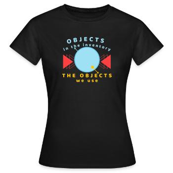 Objekte im Inventar, das wir verwenden - Frauen T-Shirt - Schwarz - Vorne - AI Model Female 172 dark (172cm)