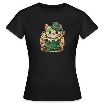 Chat dans le pot de fleurs Fête de la Saint-Patrick - T-shirt Femme - noir - Devant - AI Model Female 172 dark (172cm)