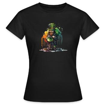 Leprechaun mit Topf und Wasserfarben - Frauen T-Shirt - Schwarz - Vorne - AI Model Female 172 dark (172cm)