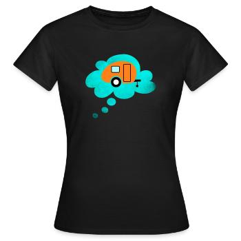 Caravan Wolke Denkblase Camping Retro Wohnwagen - Frauen T-Shirt - Schwarz - Vorne - AI Model Female 172 dark (172cm)