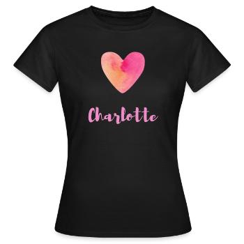 Charlotte Rosa Herz Feminines Namensdesign - Frauen T-Shirt - Schwarz - Vorne - AI Model Female 172 dark (172cm)