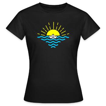 Sonnenuntergang weiß gefaltetes Boot Papierboot - Frauen T-Shirt - Schwarz - Vorne - AI Model Female 172 dark (172cm)