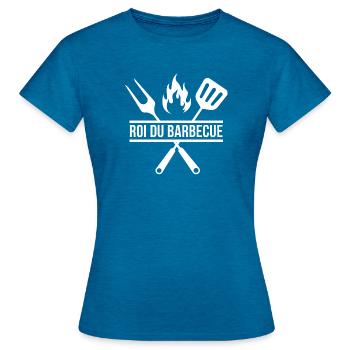 BBQ, roi du barbecue, viande à griller - T-shirt Femme - bleu saphir antique chiné - Devant - AI Model Female 172 dark (172cm)