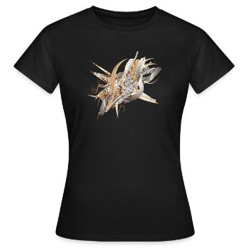 motif artistique en filigrane fait de rubans et de plumes - T-shirt Femme - noir - Devant - AI Model Female 172 dark (172cm)
