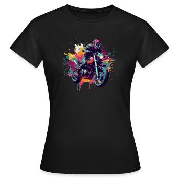 Moto avec tâche de couleur. - T-shirt Femme - noir - Devant - AI Model Female 172 dark (172cm)