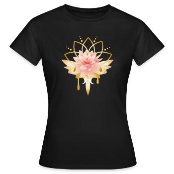 Lotus flower with golden blossom symbol - Women's T-Shirt - black - Front - AI Model Female 172 dark (172cm)