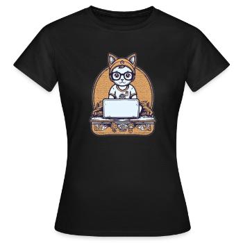 Techy Cat am Schreibtisch - Frauen T-Shirt - Schwarz - Vorne - AI Model Female 172 dark (172cm)