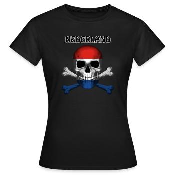 Crâne Jolly Roger Pirate Flag Nederland R6Z - T-shirt Femme - noir - Devant - AI Model Female 172 dark (172cm)