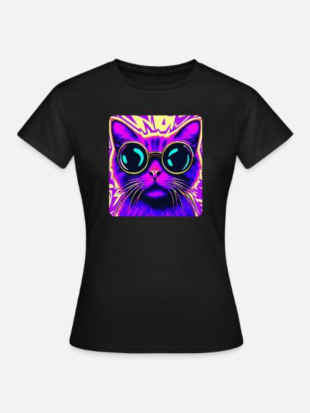 Sonnenbrille Cat - Frauen T-Shirt - Schwarz