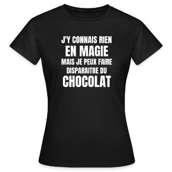 chocolat, chocolat humour, manger du chocolat - T-shirt Femme - noir - Devant - AI Model Female 172 dark (172cm)