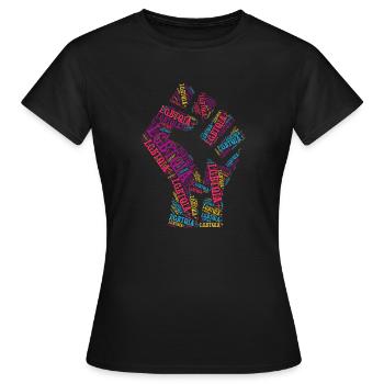LGBTQIA+ T-shirt Poing Nuage de mots Gay Pride LGBT - T-shirt Femme - noir - Devant - AI Model Female 172 dark (172cm)