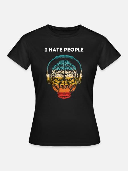 Gorilla Kopfhörer Regenbogen - Frauen T-Shirt - Schwarz