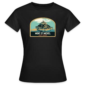 Illustration panoramique du Mont Saint Michel - T-shirt Femme - noir - Devant - AI Model Female 172 dark (172cm)