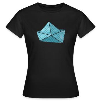 Papierboot Fisch Schuppen urlaubsreif Schiff Boot - Frauen T-Shirt - Schwarz - Vorne - AI Model Female 172 dark (172cm)