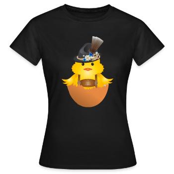 Küken mit Trachtenhut und Lederhose in Eierschale - Frauen T-Shirt - Schwarz - Vorne - AI Model Female 172 dark (172cm)