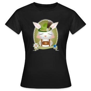 Petit lapin en costume traditionnel avec chapeau et lederhosen - T-shirt Femme - noir - Devant - AI Model Female 172 dark (172cm)