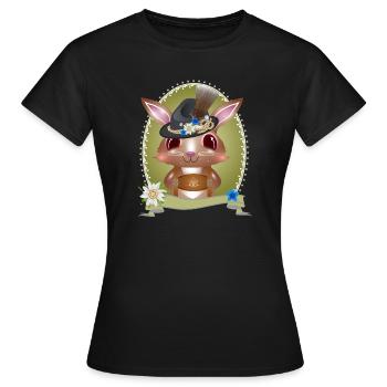 cute bunny in traditional costume with hat and leather pants - Women's T-Shirt - black - Front - AI Model Female 172 dark (172cm)