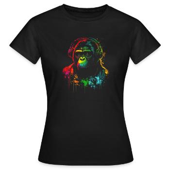 Regenbogen Gorilla Kopfhörer - Frauen T-Shirt - Schwarz - Vorne - AI Model Female 172 dark (172cm)