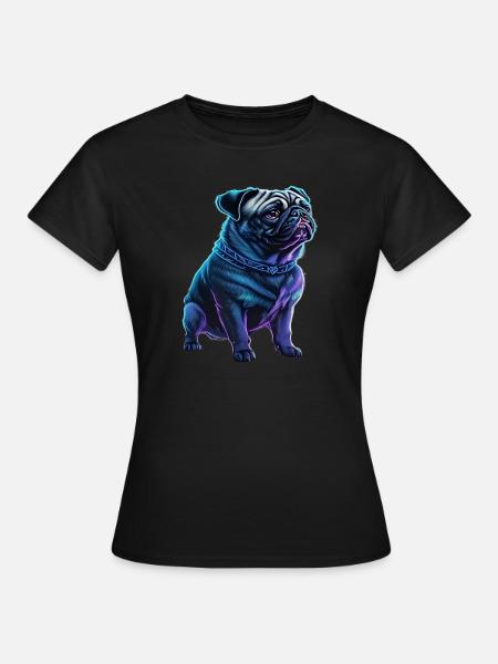 Futuristischer Neon-Mops - Frauen T-Shirt - Schwarz