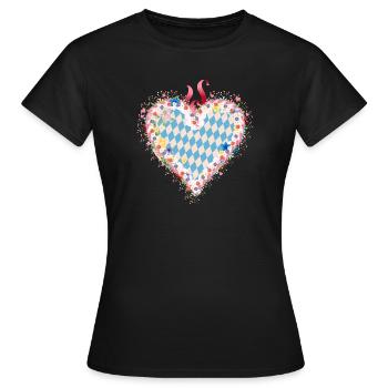 Forme de cœur en pain d’épices dans le style bavarois bleu et blanc - T-shirt Femme - noir - Devant - AI Model Female 172 dark (172cm)